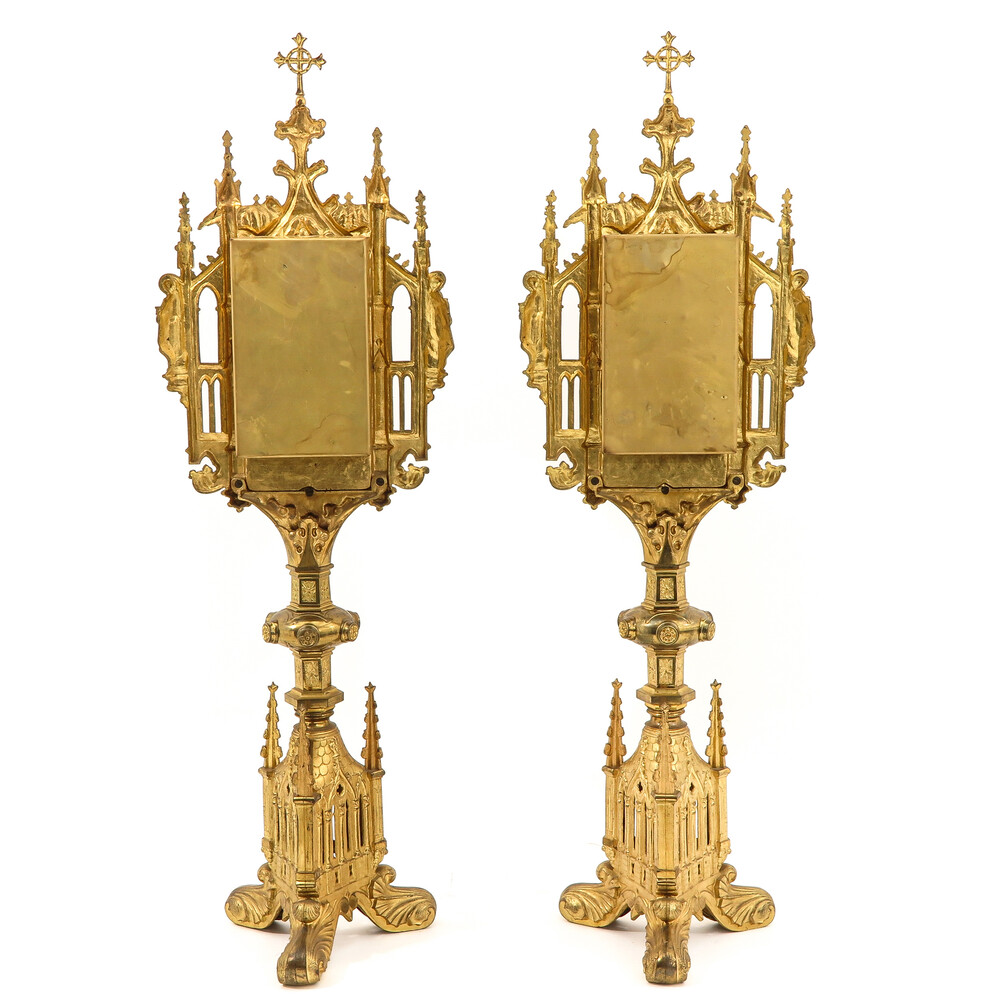 Pair Gothic - Style Exceptional Reliquaries Total Height 100 Cm !