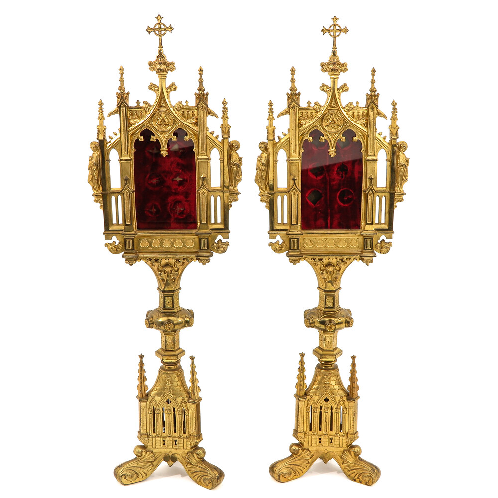 Pair Gothic - Style Exceptional Reliquaries Total Height 100 Cm !
