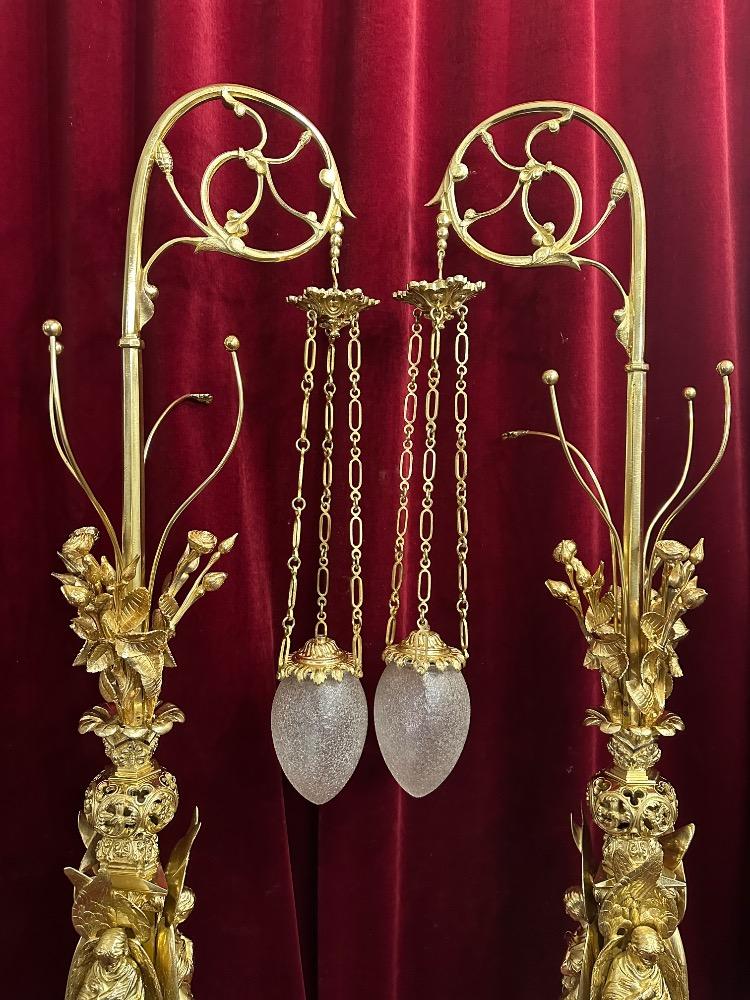Pair Gothic - Style Exceptional Standing Sanctuary Lamps