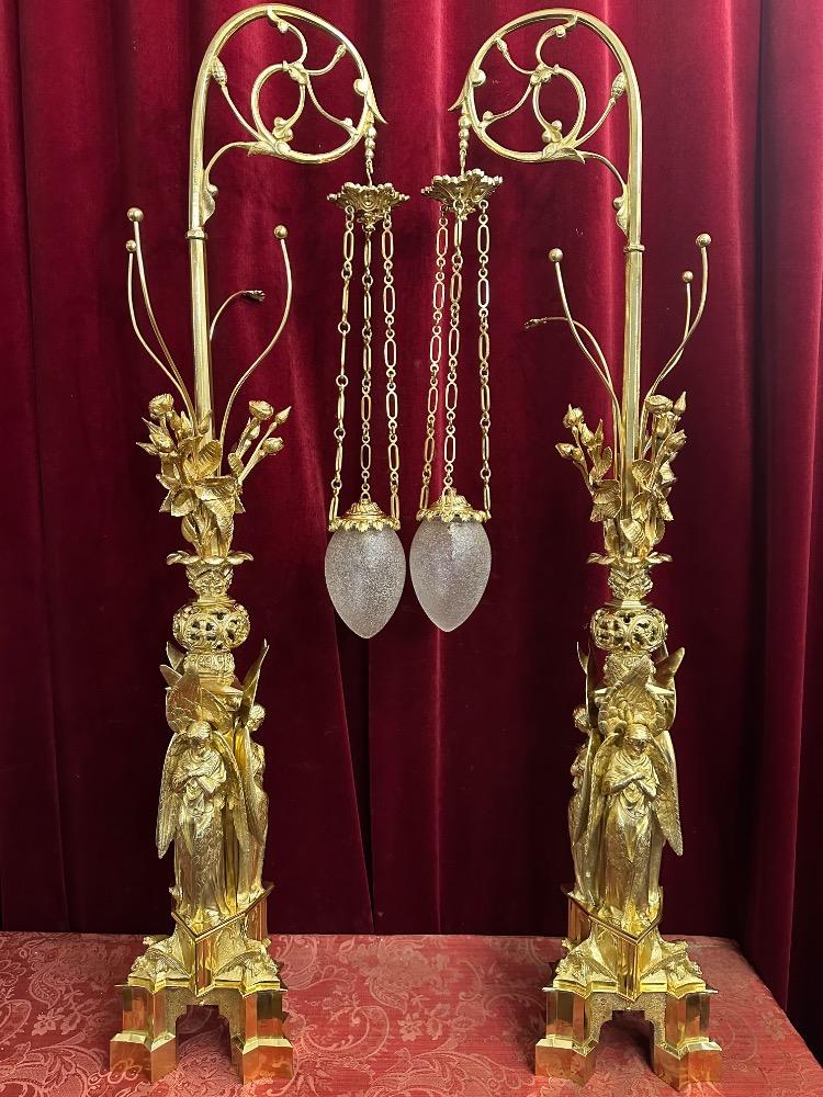 Pair Gothic - Style Exceptional Standing Sanctuary Lamps