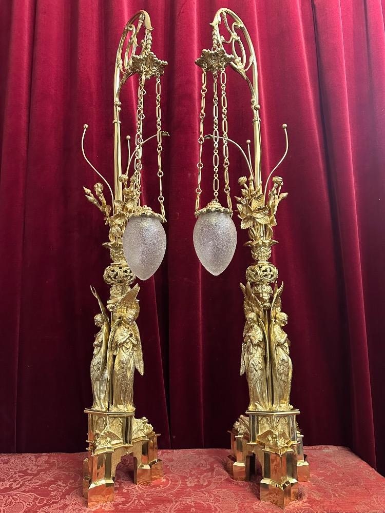 Pair Gothic - Style Exceptional Standing Sanctuary Lamps