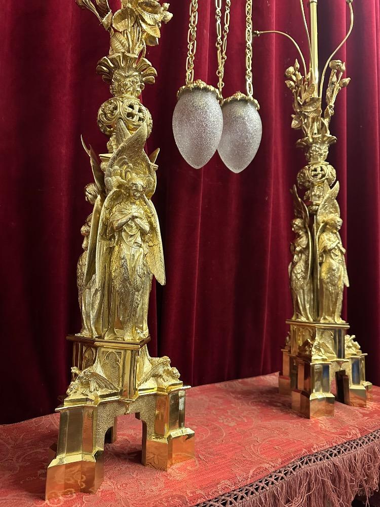 Pair Gothic - Style Exceptional Standing Sanctuary Lamps