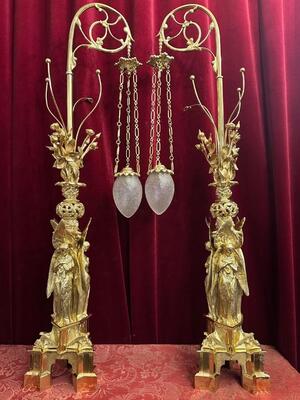 Pair Gothic - Style Exceptional Standing Sanctuary Lamps