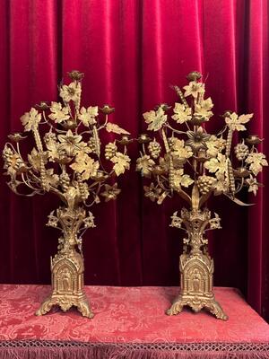 Pair Gothic - style Candle Holders By Bourdon - Antique