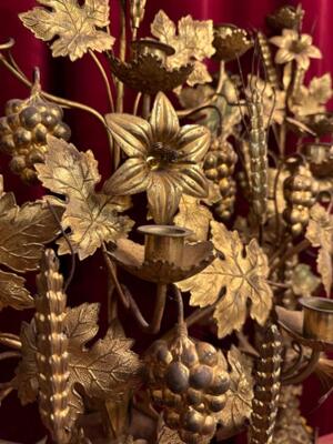 Floral Candle - Holders style Gothic - Style en Brass / Bronze / Gilt, Belgium  19 th century ( Anno 1865 )