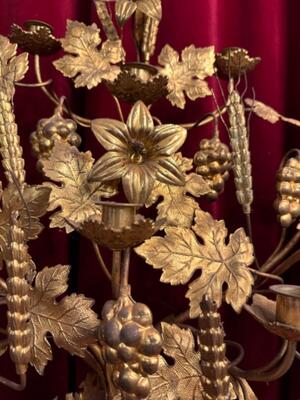 Floral Candle - Holders style Gothic - Style en Brass / Bronze / Gilt, Belgium  19 th century ( Anno 1865 )