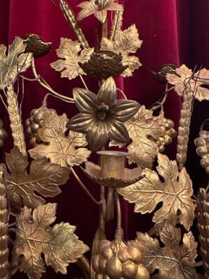 Floral Candle - Holders style Gothic - Style en Brass / Bronze / Gilt, Belgium  19 th century ( Anno 1865 )