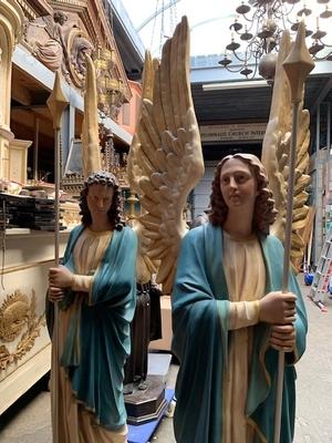 Just Arrived Exceptional Pair Of Angels Height 190 Cm ! style Gothic - style en Composite polychrome, France 19th century