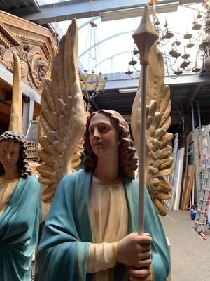 Just Arrived Exceptional Pair Of Angels Height 190 Cm ! style Gothic - style en Composite polychrome, France 19th century