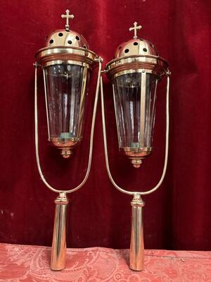 Lanterns style Gothic - Style en Brass / Polished and Varnished / Glass, Belgium  19 th century ( Anno 1890 )