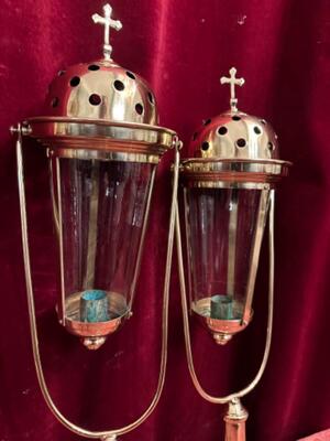 Lanterns style Gothic - Style en Brass / Polished and Varnished / Glass, Belgium  19 th century ( Anno 1890 )