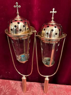 Lanterns style Gothic - Style en Brass / Polished and Varnished / Glass, Belgium  19 th century ( Anno 1890 )