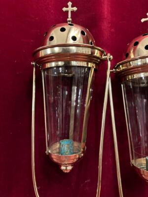 Lanterns style Gothic - Style en Brass / Polished and Varnished / Glass, Belgium  19 th century ( Anno 1890 )