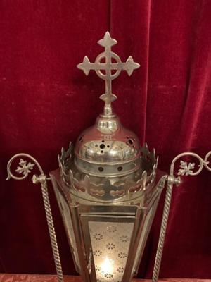 Lanterns style Gothic - style en Brass Silver Plated Polished and Varnished / Original Glass, BELGIUM 19 th century ( Anno 1890 )