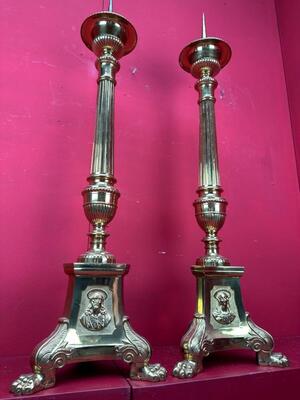 Pair Gothic - Style Large Candle Holders Measures Without Pin