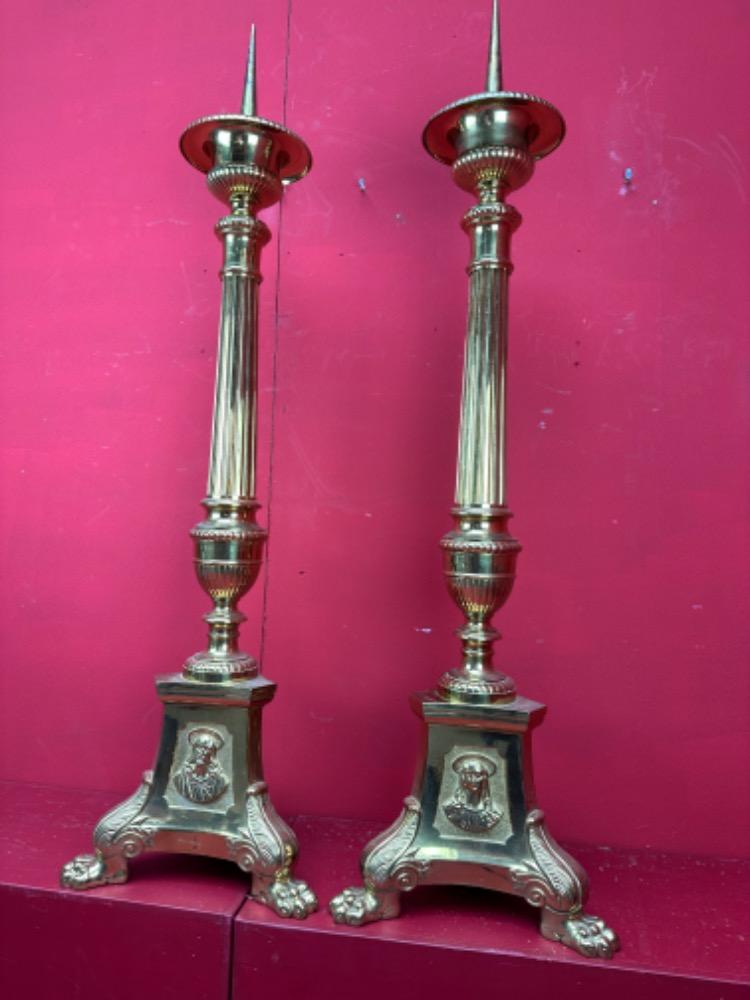 Pair Gothic - Style Large Candle Holders Measures Without Pin