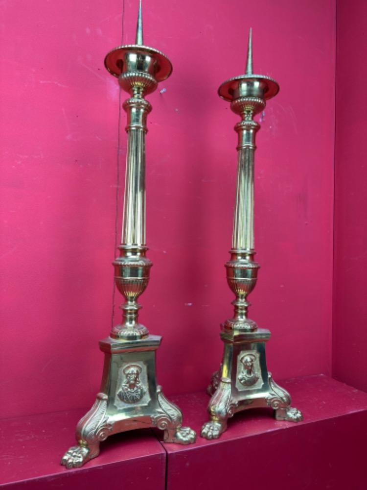 Pair Gothic - Style Large Candle Holders Measures Without Pin