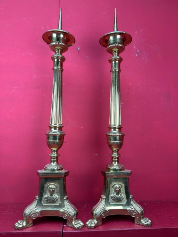 Pair Gothic - Style Large Candle Holders Measures Without Pin