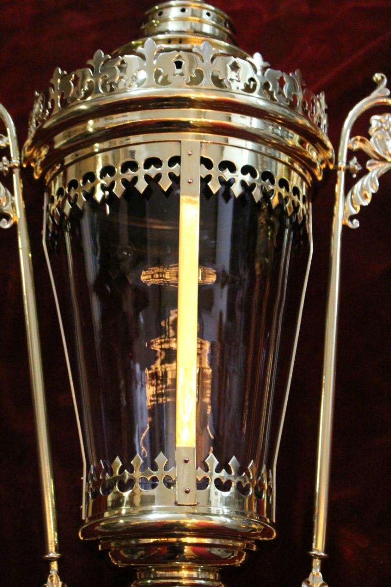 Pair Gothic - style Large Exceptional Baldachin-Lanterns / Original Glass.