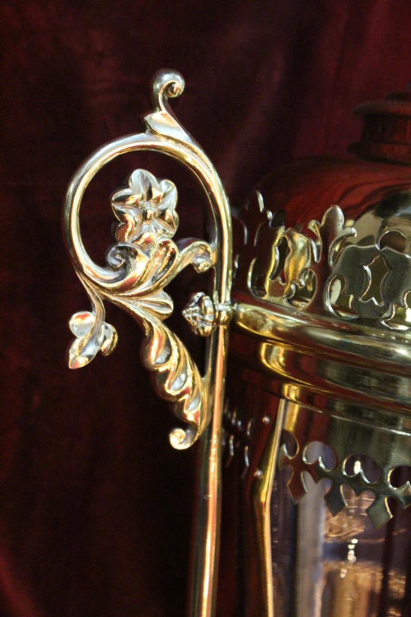 Pair Gothic - style Large Exceptional Baldachin-Lanterns / Original Glass.