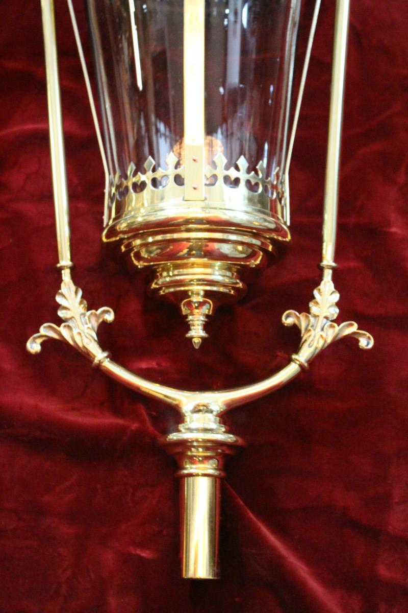 Pair Gothic - style Large Exceptional Baldachin-Lanterns / Original Glass.