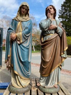 Life Size Exceptional Set  Statues Of St. Mary & St. John Under The Cross style Gothic - style en Terra - Cotta Polychrome, France 19 th century ( Anno 1875 )