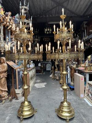 Matching Candelabra  style Gothic - Style en Brass / Bronze / Gilt, Belgium  19 th century ( Anno 1875 )