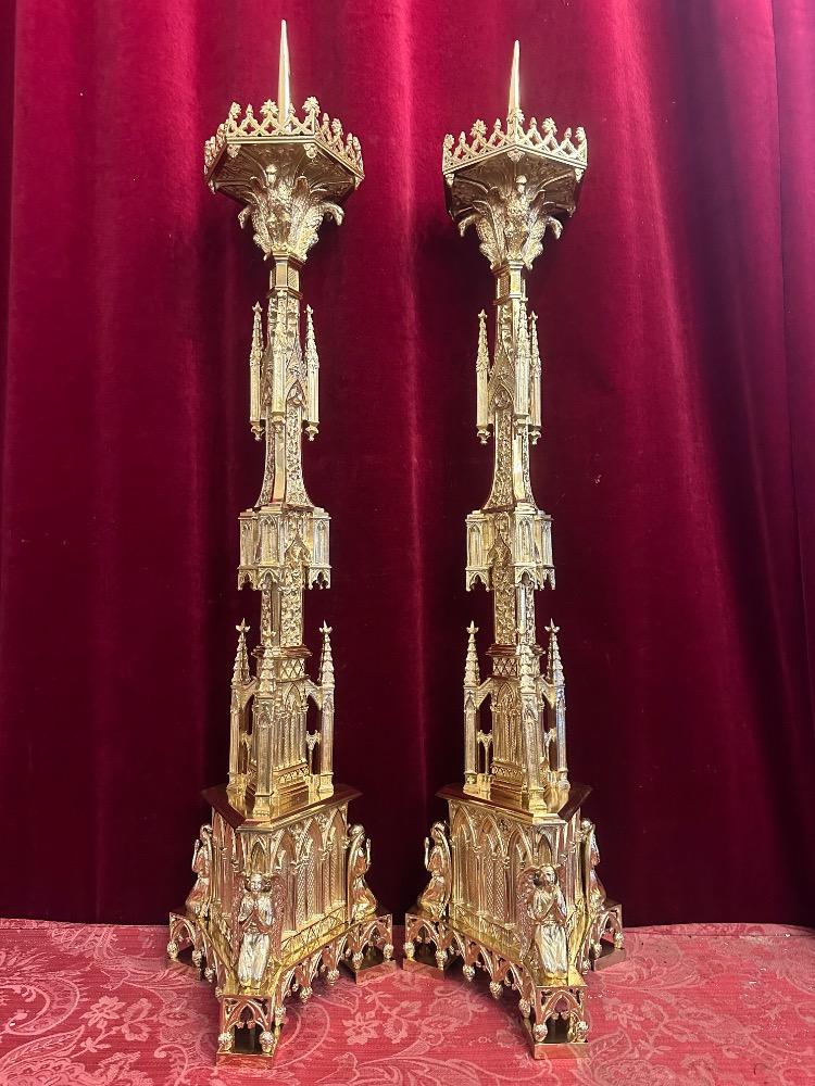 Pair Gothic - Style Matching Candle Holders Measures Height Without Pin.