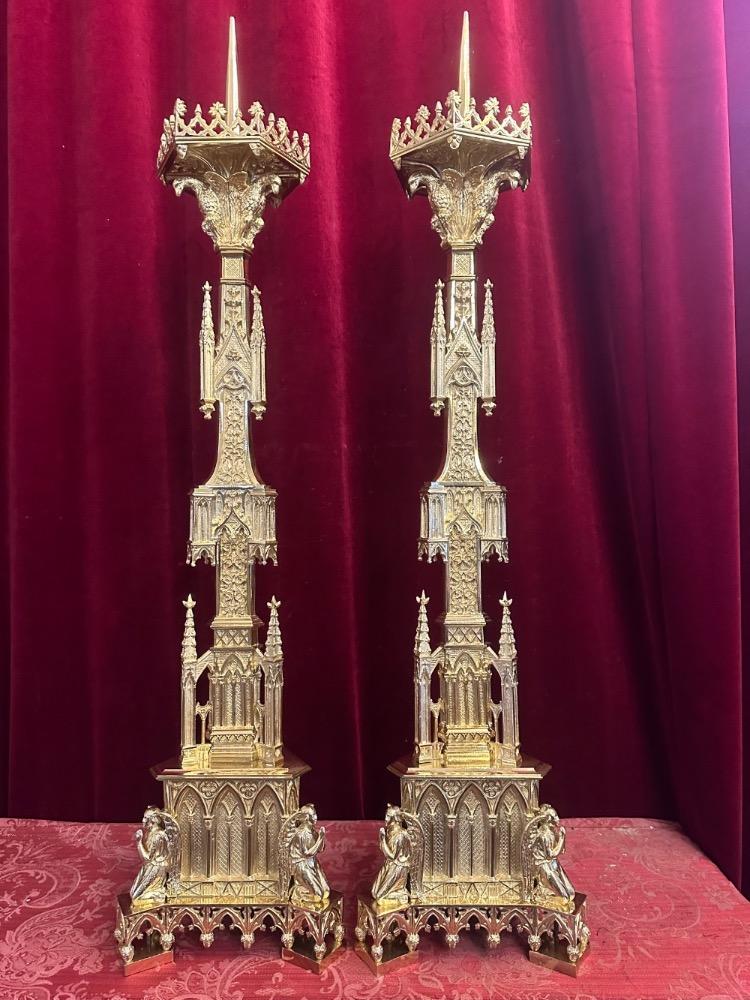 Pair Gothic - Style Matching Candle Holders Measures Height Without Pin.