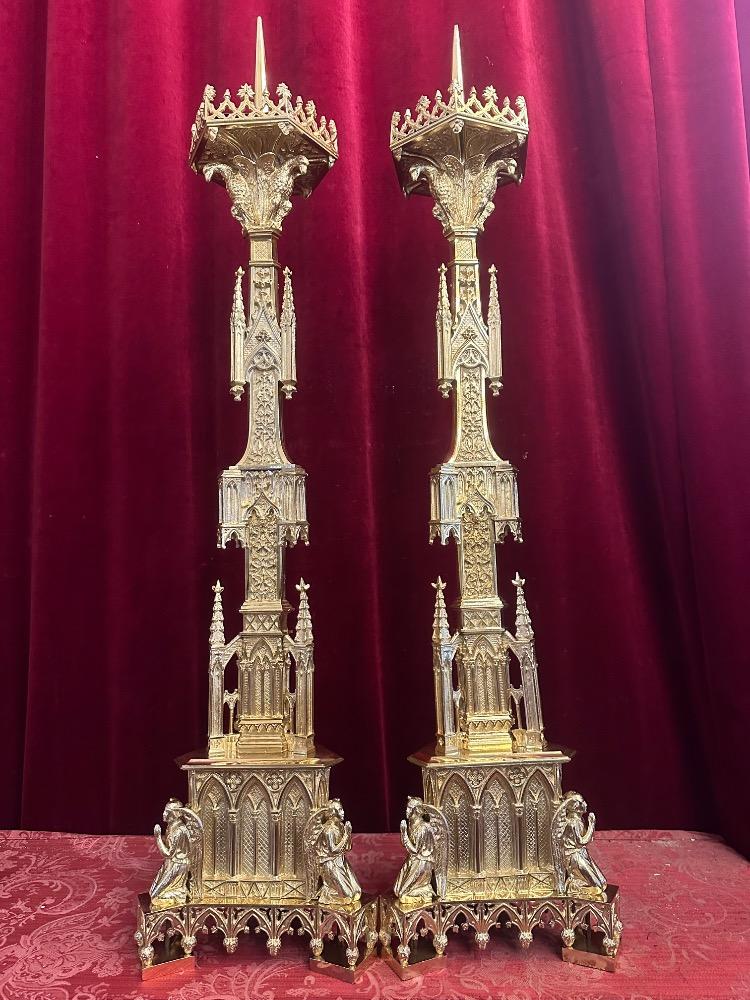 Pair Gothic - Style Matching Candle Holders Measures Height Without Pin.