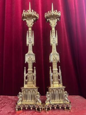 Pair Gothic - Style Matching Candle Holders Measures Height Without Pin.