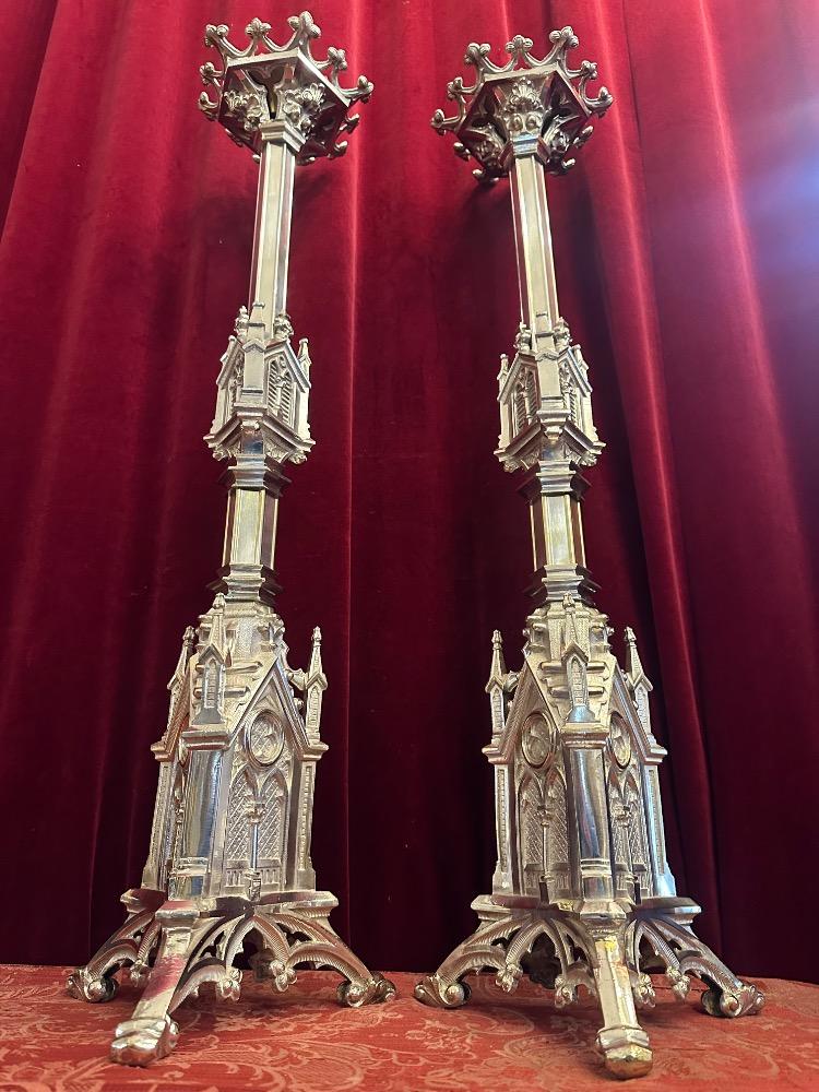 Pair Gothic - Style Matching Candle Sticks Height Without Pin.