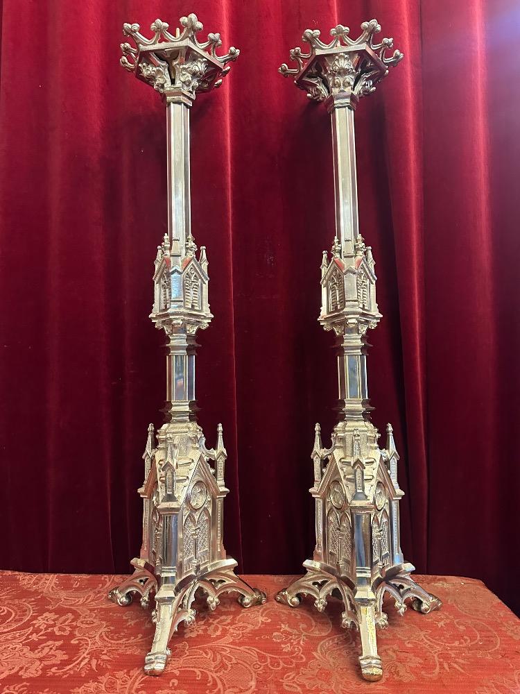 Pair Gothic - Style Matching Candle Sticks Height Without Pin.