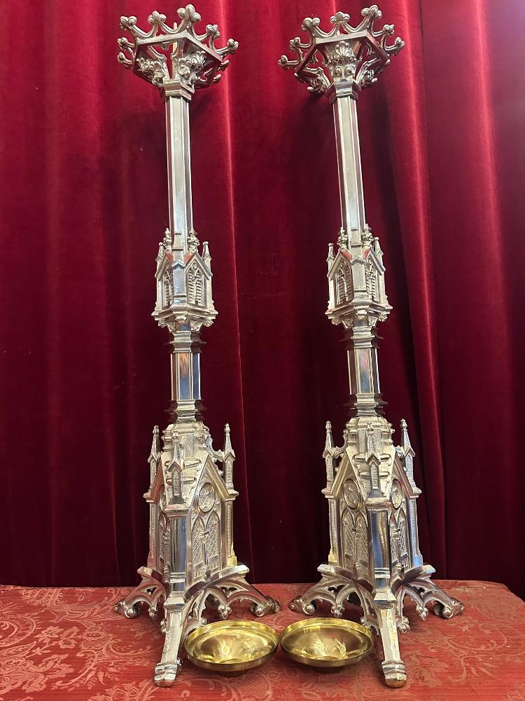 Pair Gothic - Style Matching Candle Sticks Height Without Pin.