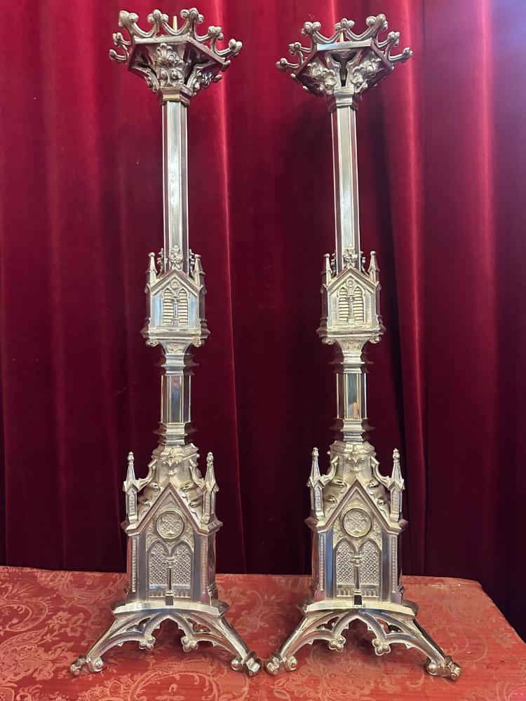 Pair Gothic - Style Matching Candle Sticks Height Without Pin.