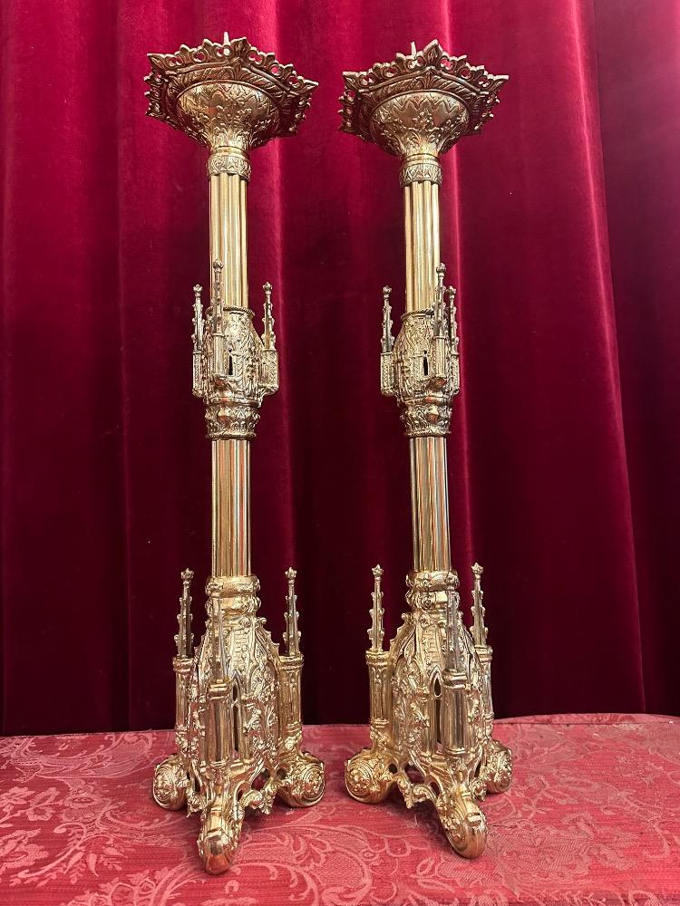Pair Gothic - Style Matching Candle Sticks Height Without Pin.