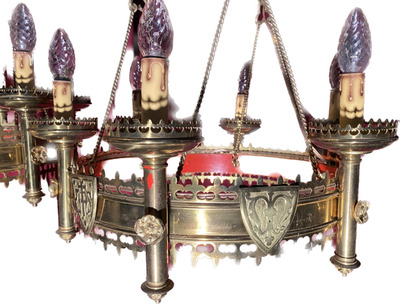 Matching Chandeliers style Gothic - Style en Brass / Bronze / Stones, Belgium 19 th century ( Anno 1890 )