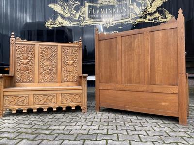Matching Hall Benches style Gothic - Style en Hand Carving Wood Oak, Netherlands  19 th century