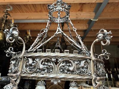 Matching Pair Of Chandeliers style Gothic - Style en Hand - Forget - Iron / Glass, Belgium  19 th century