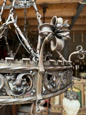 Matching Pair Of Chandeliers style Gothic - Style en Hand - Forget - Iron / Glass, Belgium  19 th century