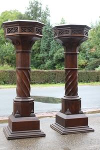 Matching Standing Pedestals style Gothic - style en oak wood, France 19th century