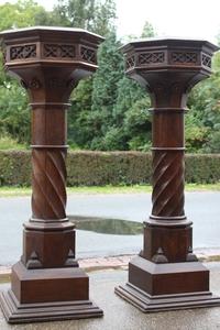 Matching Standing Pedestals style Gothic - style en oak wood, France 19th century