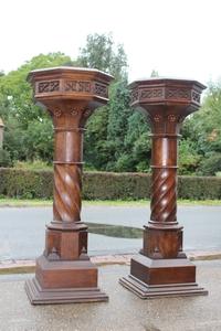 Matching Standing Pedestals style Gothic - style en oak wood, France 19th century