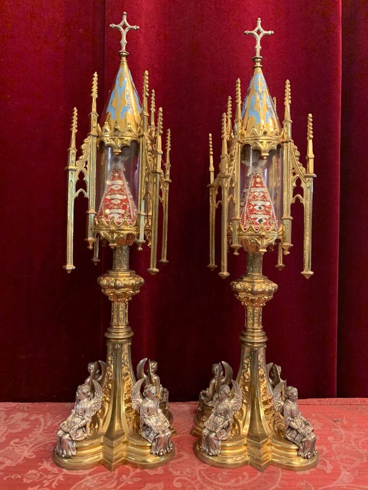 Pair Gothic - Style Pair Of Stunning Relic-Holders With Each  12 Relics Inside