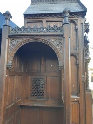 Matching Exceptional Confessionals  style Gothic - style / Romanesque en Oak wood, Roeselare St. Amandus Church Belgium 19 th century ( Anno 1865 )