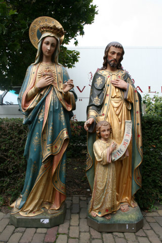 Pair Gothic - style St. Joseph Statue & St. Mary
