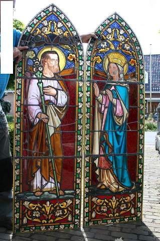 Pair Gothic - style Stainded Glass Windows