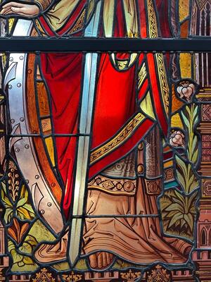 Stained Glass Windows St. Barbara & St. Catherine Of Antiochia. Architect Molenaar style Gothic - Style en Glass, Jesuit - Church Groningen - Netherlands 19 th century ( Anno 1888 )