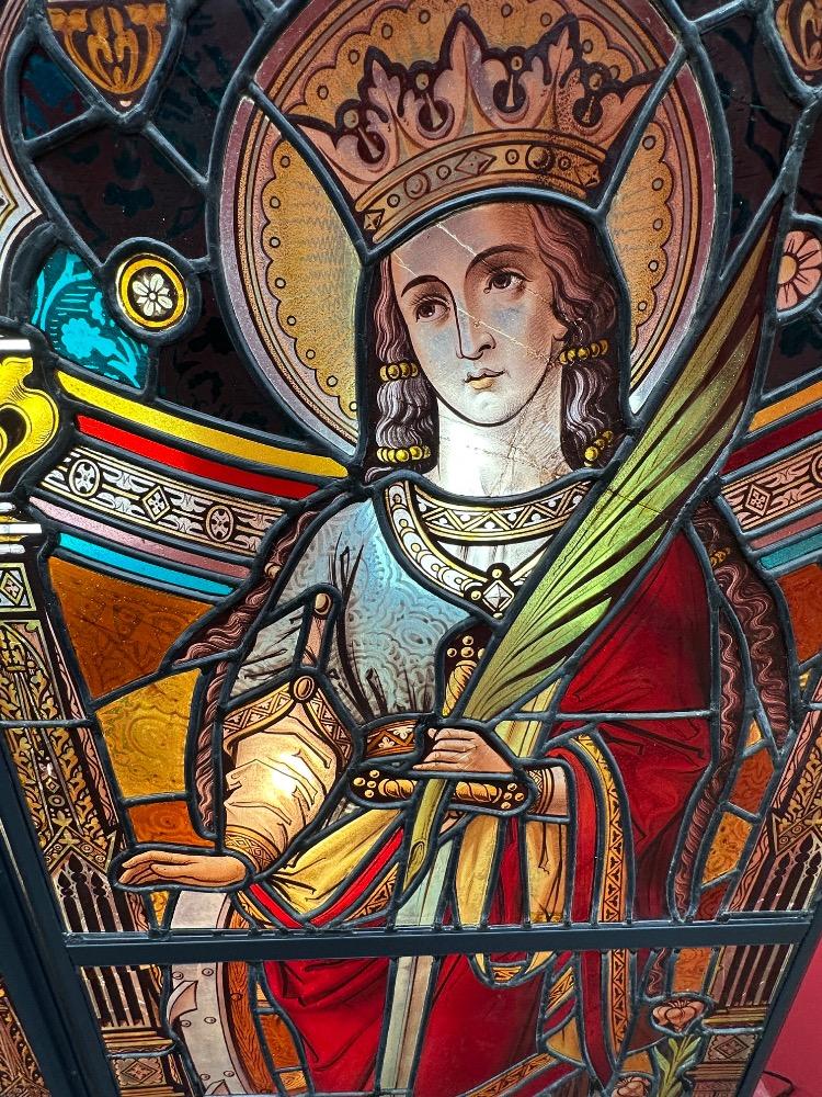 Pair Gothic - Style Stained Glass Windows St. Barbara & St. Catherine Of Antiochia. Architect Molenaar