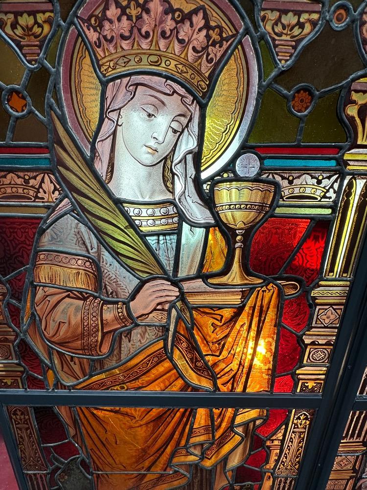 Pair Gothic - Style Stained Glass Windows St. Barbara & St. Catherine Of Antiochia. Architect Molenaar